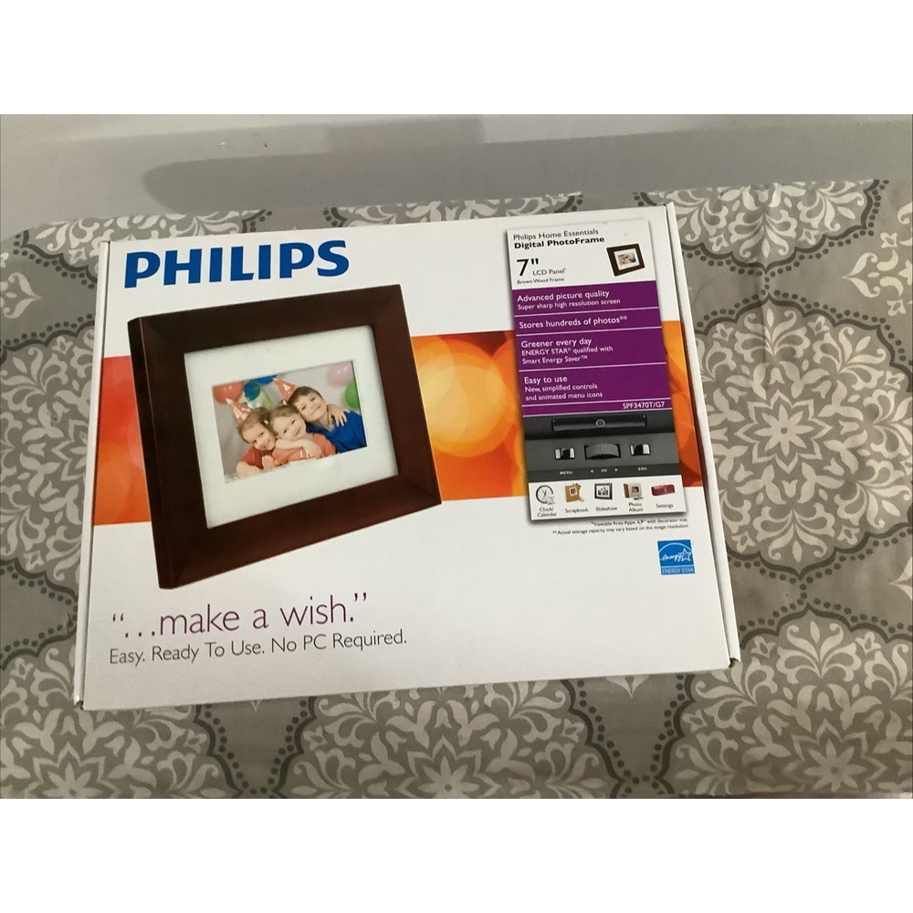 Philips (SPF3470T/G7) Digital PhotoFrame 7" LCD Panel Brown Wood Frame, Open Box